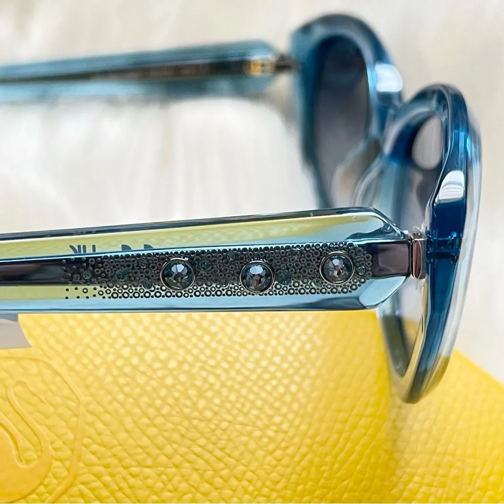 Swarovski Crystal D-Frame Sunglasses Blue 53mm NWT
